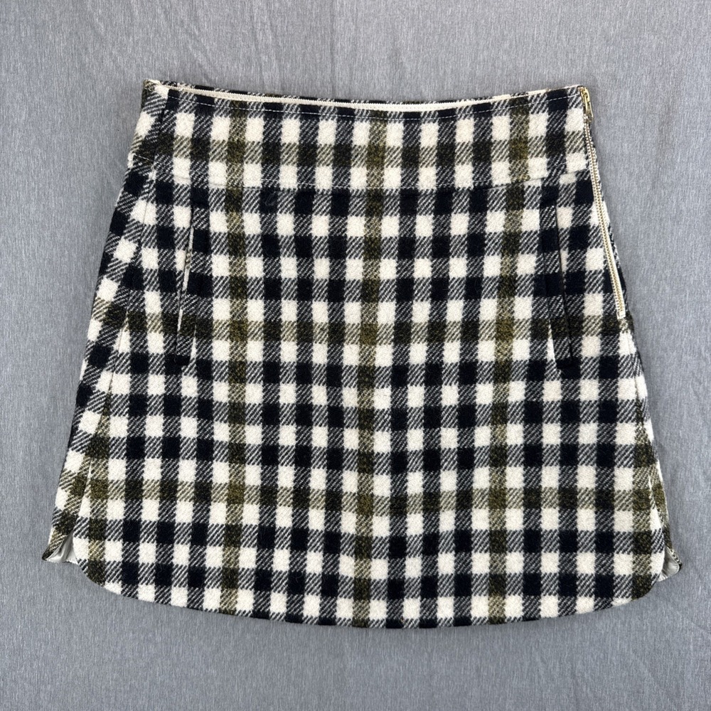 J.Crew Mini Skirt Wool Size 4 Black Yellow Plaid A-Line Pocket Y2K Preppy NWOT